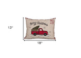 13" X 18" Beige and Red Christmas Holiday Van Polyester Zippered Pillow