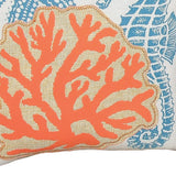 18" X 18" Blue and Orange Seahorse Coastal Polyester Pillow With Applique