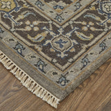 2' X 3' Gray Taupe And Blue Wool Floral Hand Knotted Stain Resistant Area Rug