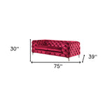 75" Red And Silver Velvet Loveseat