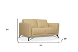 59" Cream Leather And Black Love Seat