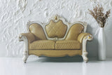 70" Butterscotch And Pearl Faux Leather Loveseat and Toss Pillows