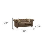 67" Brown 100% Linen And Black Love Seat