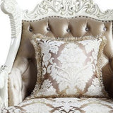 43" Tan And White Fabric Floral Wingback Chair