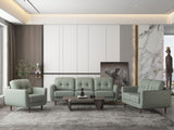 35" Pesto Green Genuine Leather And Black Tufted Arm Chair
