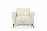 35" Cream Genuine Leather And Black Arm Chair