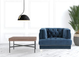 41" Blue Velvet And Black Tufted Arm Chair