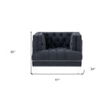41" Blue Velvet And Black Tufted Arm Chair