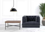 41" Charcoal Velvet And Black Tufted Arm Chair