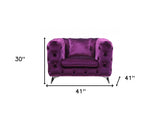 41" Blue Fabric And Black Tufted Arm Chair