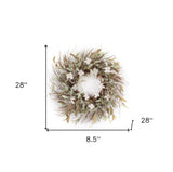 28" Green and White Artificial Cotton Wreath