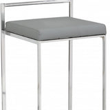 31" Gray And Silver Faux Leather And Solid Wood Backless Bar Height Bar Chair