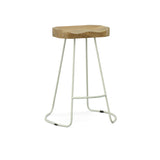 Set of Two 25" Natural And White Steel Backless Counter Height Bar Chairs