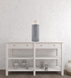 19.25" Terracotta Blue and White Striped Round Floor vase