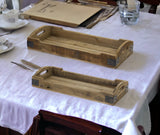 Set Of Three Brown Oval Wood and Metal Serving Trays With Handles