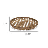 22" Brown Bamboo Weave Round Wood Tray
