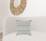 18" X 18" Green and White Chevron Cotton Zippered Pillow