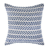 18" X 18" Blue And White 100% Cotton Chevron Zippered Pillow
