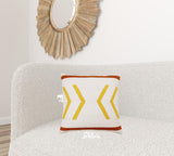 20" X 20" White Yellow And Red Orange 100% Cotton Chevron Zippered Pillow