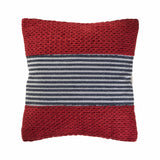 20" X 20" Red And Blue 100% Cotton Striped Zippered Pillow