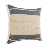 20" X 20" Denim Blue Tan And Taupe Jute Coastal Zippered Pillow