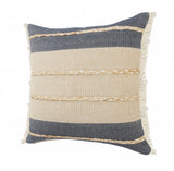 20" X 20" Denim Blue Tan And Taupe Jute Coastal Zippered Pillow