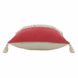 20" x 20" Red and Off White 100% Cotton Pillow With Tassels