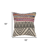 18" X 18" Blue and Red Chevron Cotton Blend Zippered Pillow