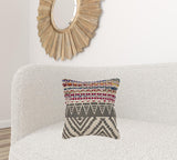 18" X 18" Blue and Beige Geometric Cotton Blend Zippered Pillow