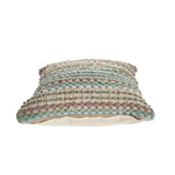 18" X 18" Blue and Green Striped Cotton Zippered Pillow