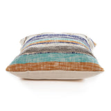 18" X 18" Beige Blue and Gray Geometric Cotton Zippered Pillow
