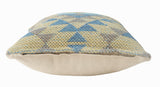 18" X 18" Blue Gray And Beige 100% Cotton Geometric Zippered Pillow