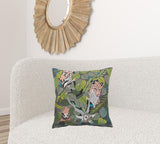 20" X 20" Blue and Yellow Bird Floral Cotton Zippered Pillow With Embroidery