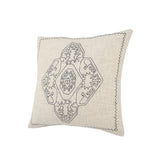 20" X 20" Navy And Off-White 100% Cotton Floral Zippered Pillow