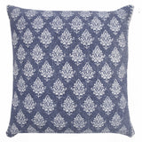 20" X 20" Vintage Indigo Blue And White 100% Cotton Geometric Zippered Pillow