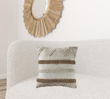 20" X 20" Taupe And Brown 100% Cotton Zippered Pillow