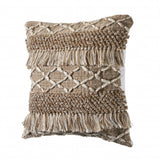20" X 20" Beige And White Polyester Geometric Zippered Pillow