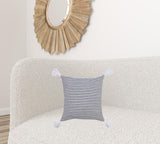 20" X 20" Beige And White 100% Cotton Striped Zippered Pillow