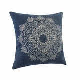 20" X 20" Blue And White 100% Cotton Geometric Zippered Pillow