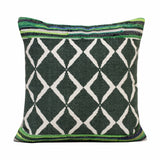 20" X 20" Green Blue And White 100% Cotton Geometric Zippered Pillow