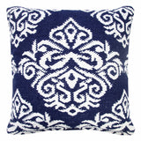 20" X 20" Blue And White 100% Cotton Damask Zippered Pillow