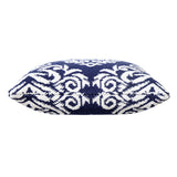 20" X 20" Blue And White 100% Cotton Damask Zippered Pillow