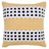 20" X 20" Yellow Black And White 100% Cotton Striped Zippered Pillow