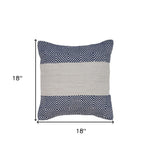 18" X 18" Blue And Ivory 100% Cotton Striped Zippered Pillow