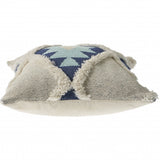 20" X 20" Blue And Cream 100% Cotton Geometric Zippered Pillow