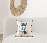 20" X 20" Blue And Orange Polyester Tropical Zippered Pillow