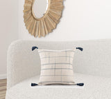 20" X 20" Light Gray And Ivory Polyester Plaid Zippered Pillow