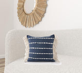 30" X 30" White And Blue 100% Cotton Geometric Zippered Pillow