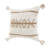 20" X 20" Beige And White 100% Cotton Geometric Zippered Pillow