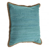 20" X 20" Turquoise Blue And Tan 100% Cotton Zippered Pillow